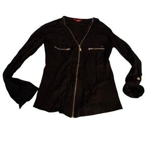 Guess Black Gold Zip Front Top Shirt Blouse Women's - Medium - NWOT
